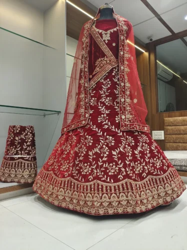 Velvety red Designer Lehenga