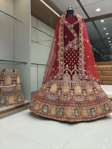 Dark Red Velvety Designer lehenga