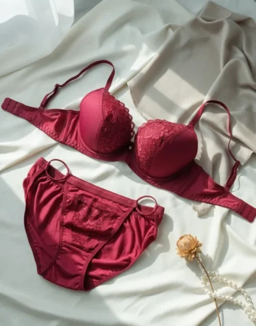 Elegant Lace Push-Up Bra & Panty Set – Ruby Red